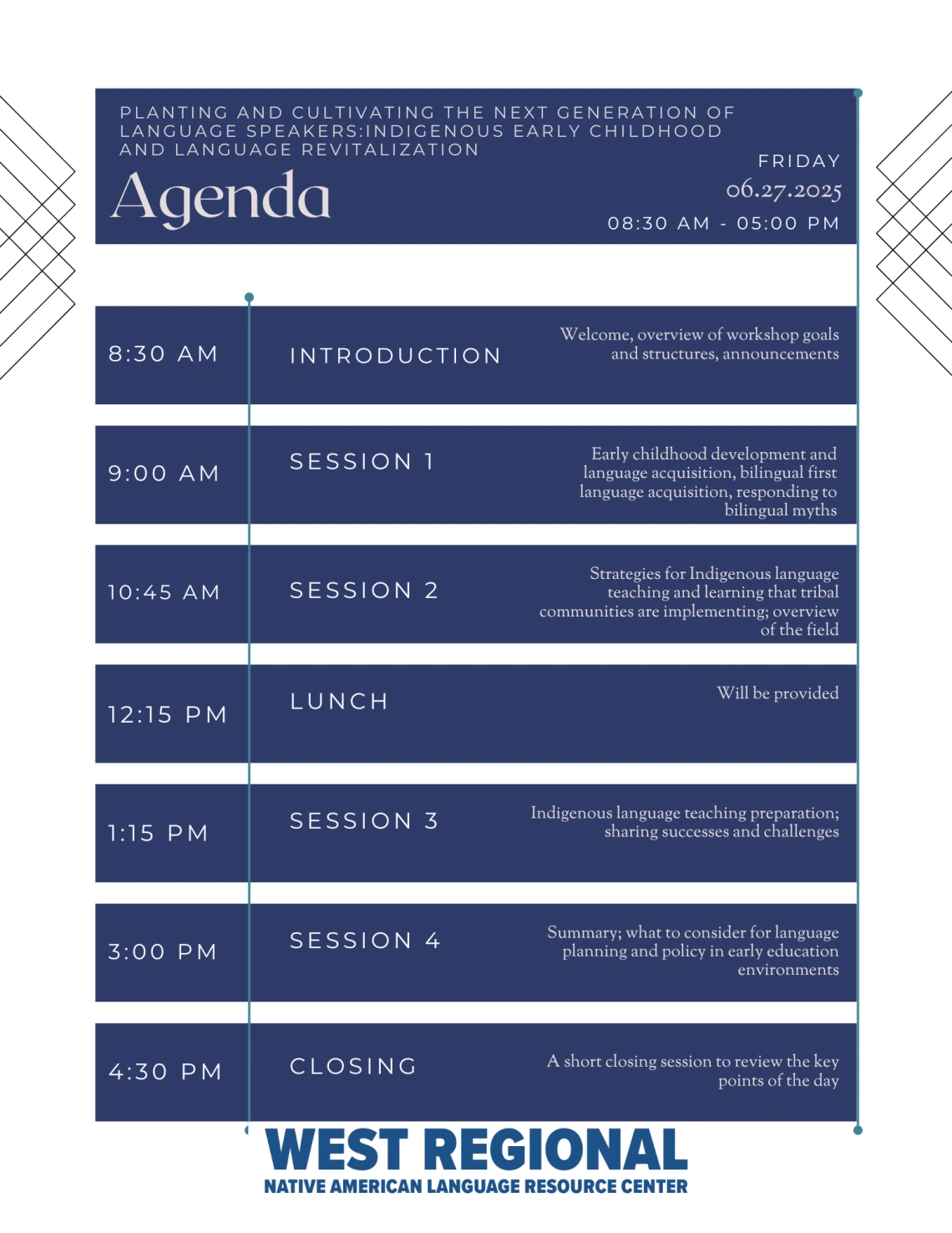 Agenda for Indigenous early childhood and language revitalization workshop